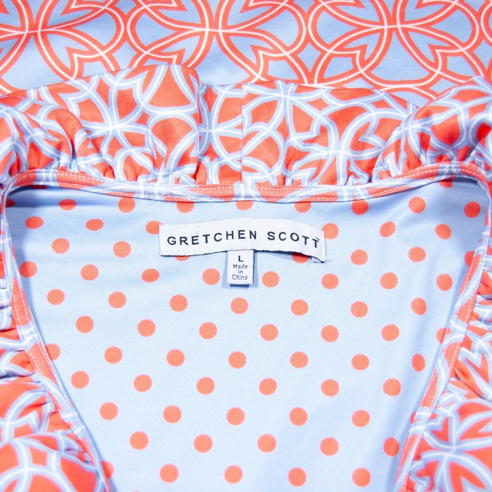 Gretchen Scott Women's Geometric Print 3/4 Sleeve Dress Blue Coral Large - Picture 3 of 10